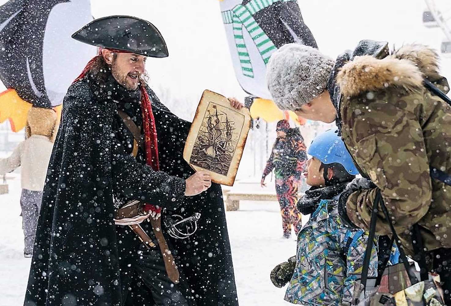 Capitaine Loran racontant l'histoire du Kraken des neiges